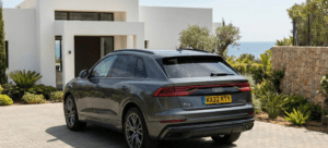 British car with UK number plates parked at a villa in Marbella.