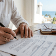 Expat professional signing a business liability insurance contract in Fuengirola.