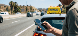 British expat calling for car breakdown assistance in Spain.