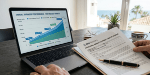 Professional liability insurance policy documents protecting expat business growth on the Costa del Sol.