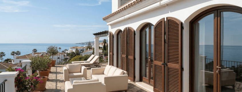 Secure empty holiday villa on the Costa del Sol with locked patio doors generame esta imagen
