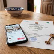 Andalusian tourist license document and keys for a Spanish holiday le