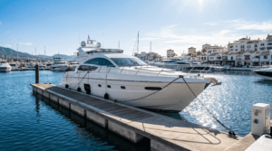 Luxury yacht moored securely in Puerto Banús Malaga.