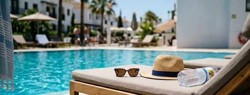 Objetos abandonados en una tumbona durante una ola de calor en Marbella