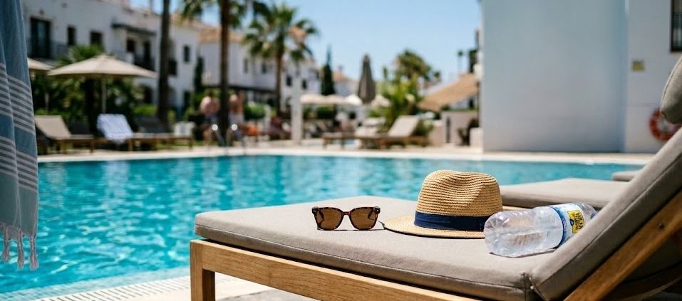 Objetos abandonados en una tumbona durante una ola de calor en Marbella