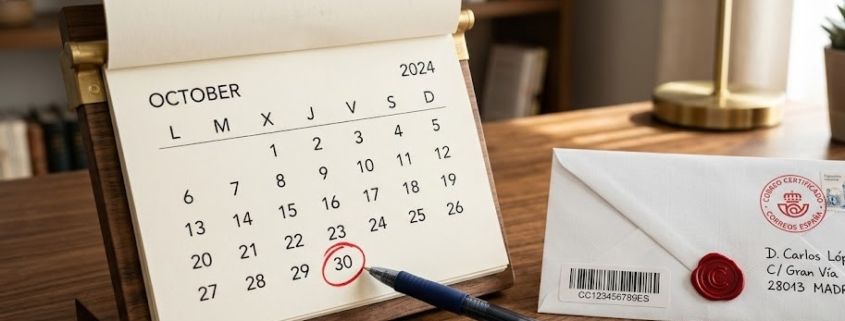 Calendario marcando el plazo legal para cancelar un seguro en España.