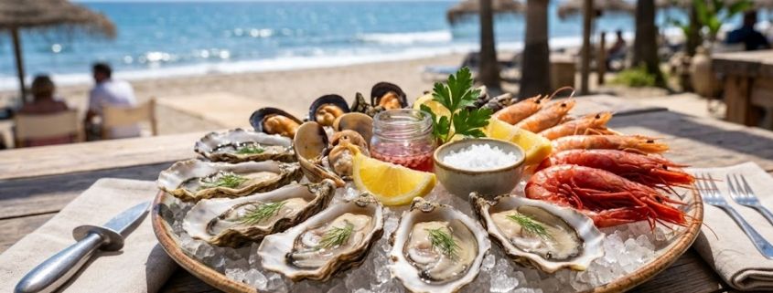 Plato de mariscos premium en un restaurante de la Costa del Sol