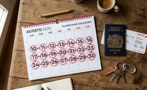 Billete de avión con fechas de un viaje prolongado al extranjero.