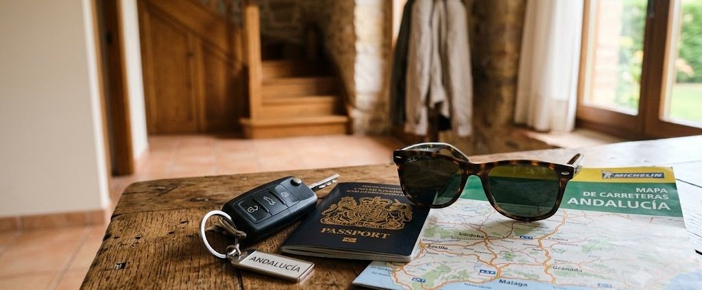 Llaves de coche y pasaporte preparados para un familiar de visita en España.